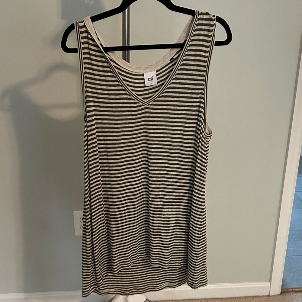 CAbi Black and White Striped Tank Top
